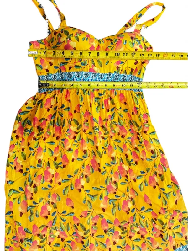 FARM Rio for Anthropologie Anjou Yellow Floral Maxi Dress with Blue Trim Size 0 - Image 13