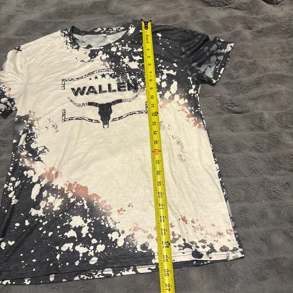 Wallen Graphic Bleach Splash Tee Western Cow Skull Short Sleeve Top - Image 6