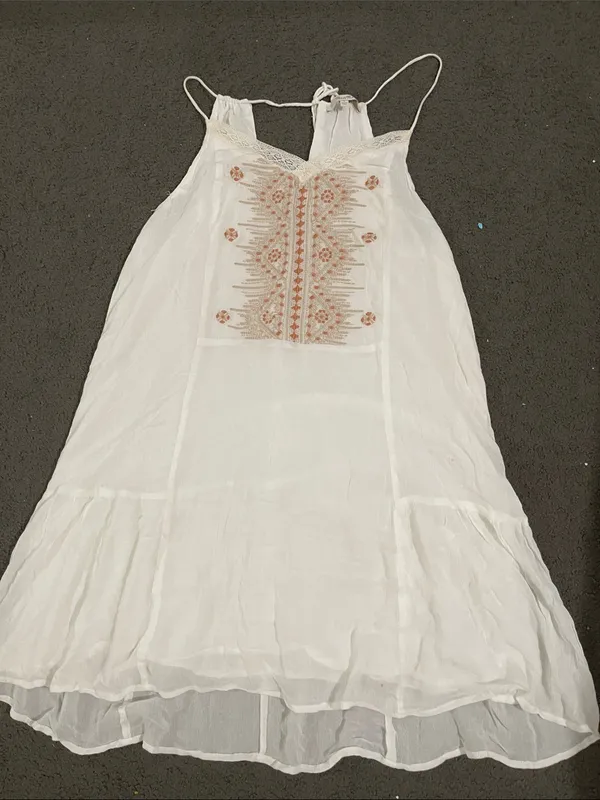Miss Me White Mini lined summer Dress with Rust Embroidered Front - Image 10