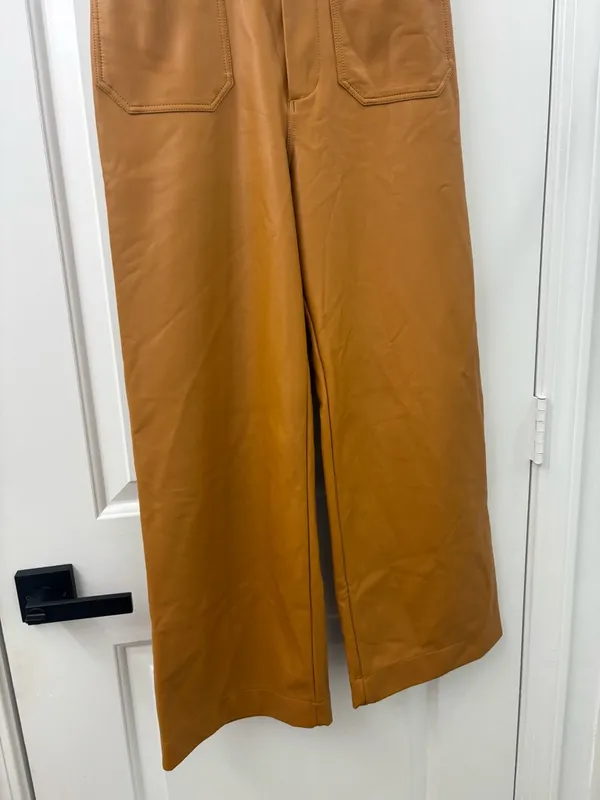 Anthropologie Maeve Colette Cropped Wide-Leg pants brown faux leather - Image 3