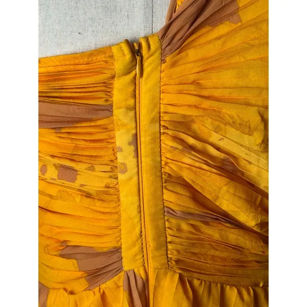 Isi Brown Dress women Medium Yellow Pleated One Shoulder Cutout Asymmetric‎ Midi - Image 9