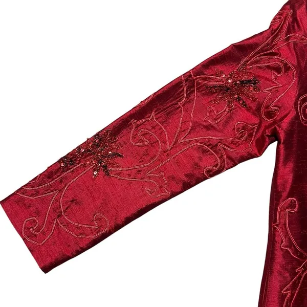 Vintage Anage Red Silk Beaded Sequins Kimono Jacket Sz S Artsy Boho Embroidered - Image 10