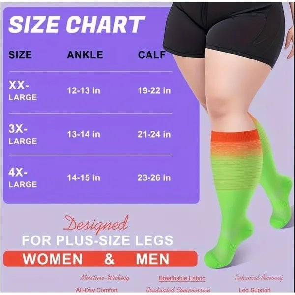 Unisex 20-30 mmHg Compression Socks 4XL Colorful Neon Gradient Medical 2 Pack‎ - Image 6