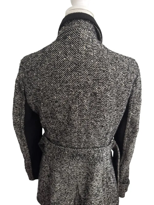 EXPRESS Gray Black Belted Coat Size Medium - Image 7