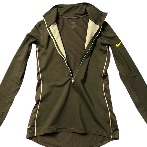 Nike Pro‎ Hyperwarm Womens Small Black Volt Yellow Half Zip Training To - Image 5