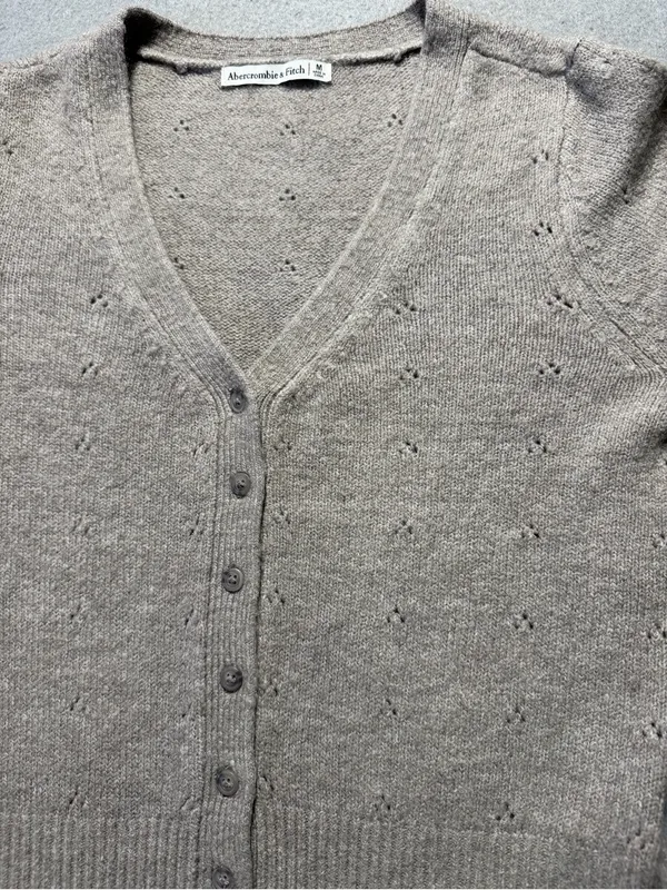 Abercrombie & Fitch Pointelle Cardigan Women’s Medium Beige Button-Up Sweater - Image 3