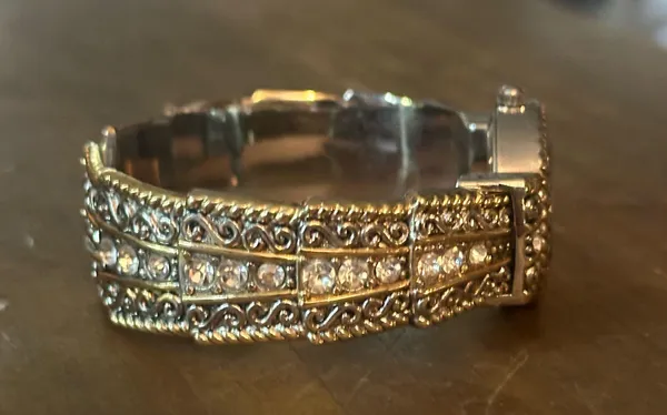 Vintage Accutime fancy two tone rhinestone cuff watch - Image 6