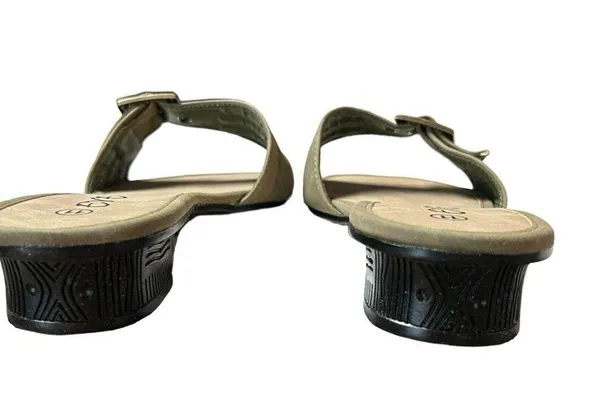 Eve Buckle Sandal Slides Low Heel Khaki Color Size 11 - Image 5