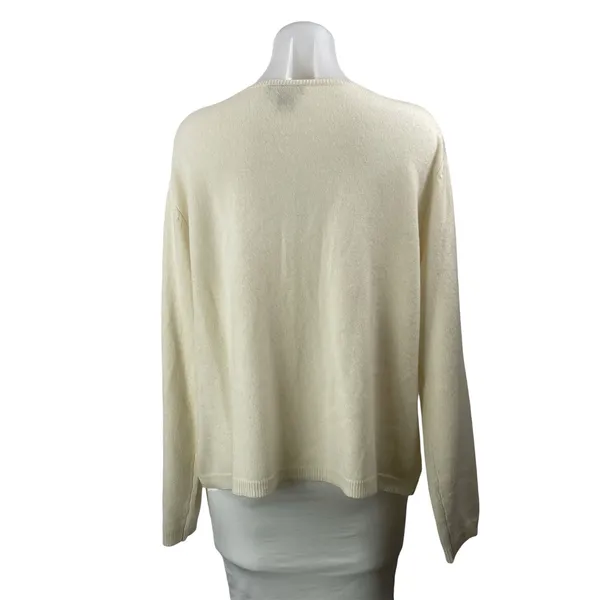Neiman Marcus Cream 100% Cashmere Round Neck Button Down Cardigan Sweater Top 1X - Image 3