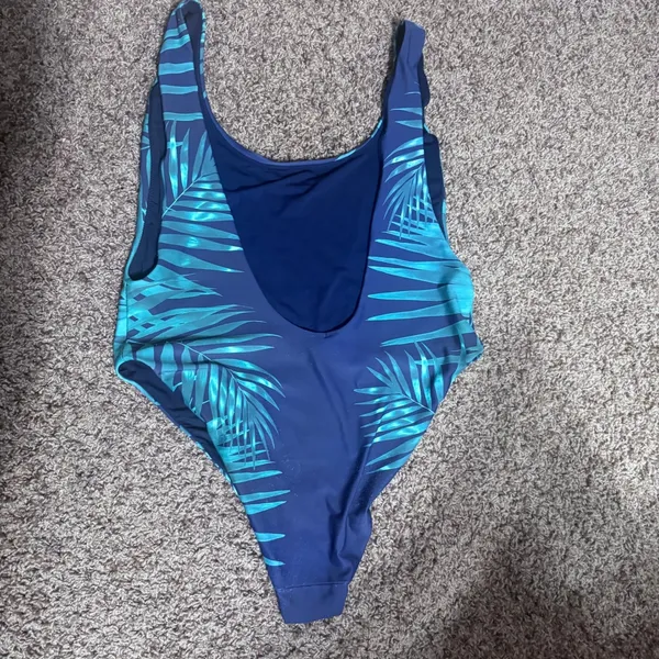 Aerie Womens XXL Blue Tropical Palm Leaf One Piece Swimsuit Cheeky High‎ Cut - Image 2