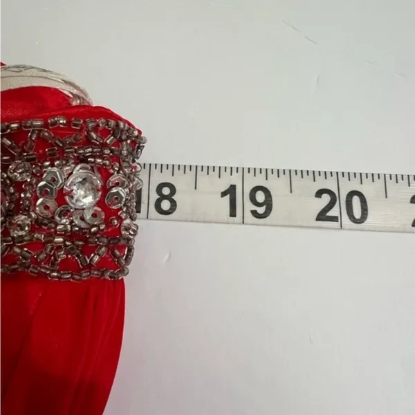 FabuLuxe Couture Red One-Shoulder Beaded Evening Gown Size Large Hand Beaded - Image 7