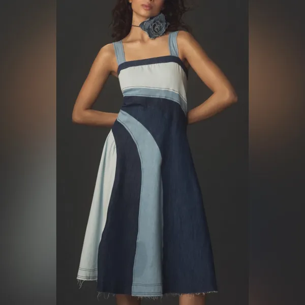 NEW Anthropologie Pilcro Seamed Smocked Midi Dress Small - Image 9