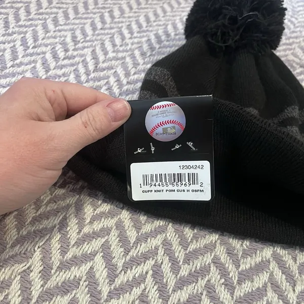 Women's New Era Black Boston Red Sox Snowy Cuffed Knit Hat with Pom - Image 2