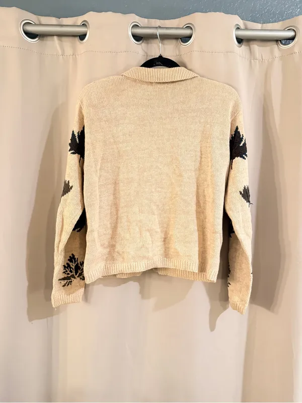 Dressbarn Cream Cardigan with Brown and Green Leaf Motif - Image 2