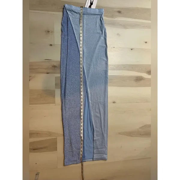 Naked Wardrobe NWT Women Small Powder Blue Glitter Two-Tone Maxi Skirt - Image 7