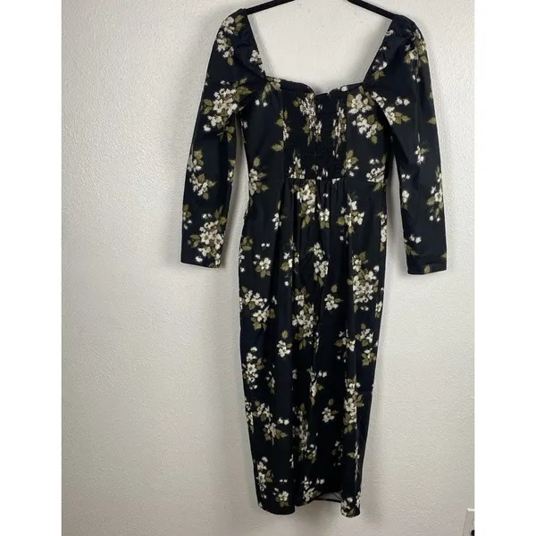 Reformation Floral Sweetheart Neck Midi Dress Long Sleeve Side Slit Size 6 - Image 8