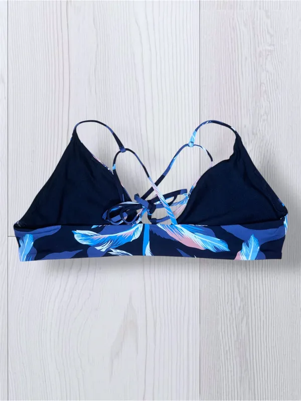 ROXY Women’s Tropical Floral Bikini Top Navy Blue Pink Bralette Criss Cross Back - Image 5
