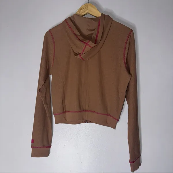 NWT Fabletics Brown Pink Trim up Up Hoodie Waffle XSmall‎ - Image 2