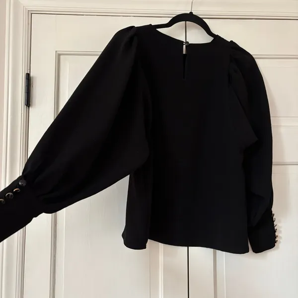 Sézane Bénédicte Blouse Black FR 34 US 2 Small‎ Boho Balloon Sleeve Crepe Top - Image 12