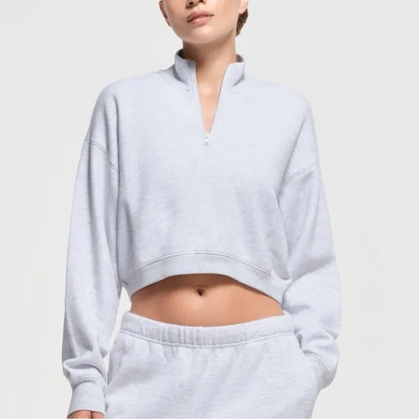 SKIMS Cotton Fleece Half Zip Sweatshirt Pullover Light Heather Grey M Limited Ed - Image 7