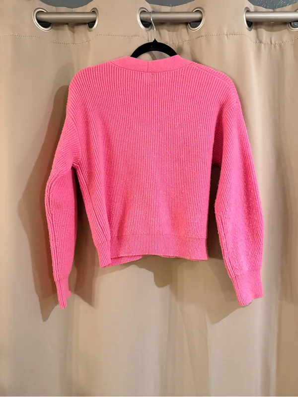 Women’s A New Day Pink V-Neck Button Front Cardigan with Red Heart - Image 2