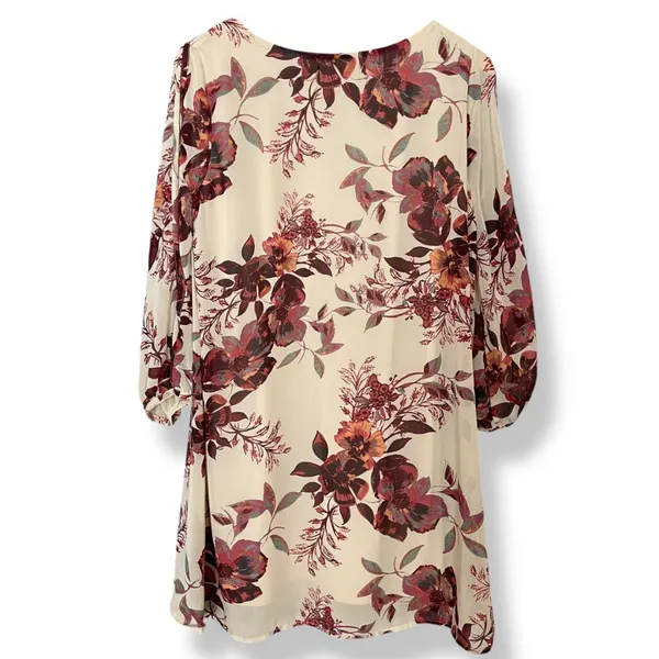 Lulus Shifting Dears Floral‎ Shift Dress Cut Out Sleeve Beige Cream Mini Large - Image 4