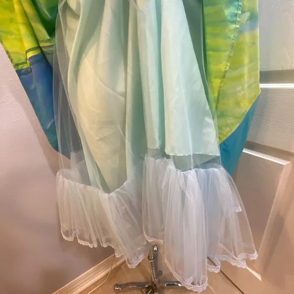 Vintage‎ Handmade Halter Dress Blue Green Watercolor Fit and Flare Fairy Dress 4 - Image 7