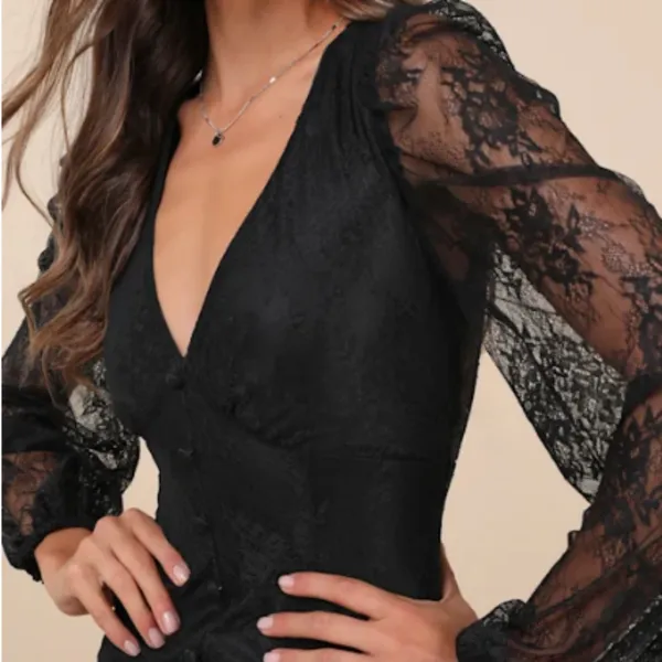 LULU's Flirty Chic Sexy Wedding Formal Event Elegant Sophisticated Lace Midi - Image 4