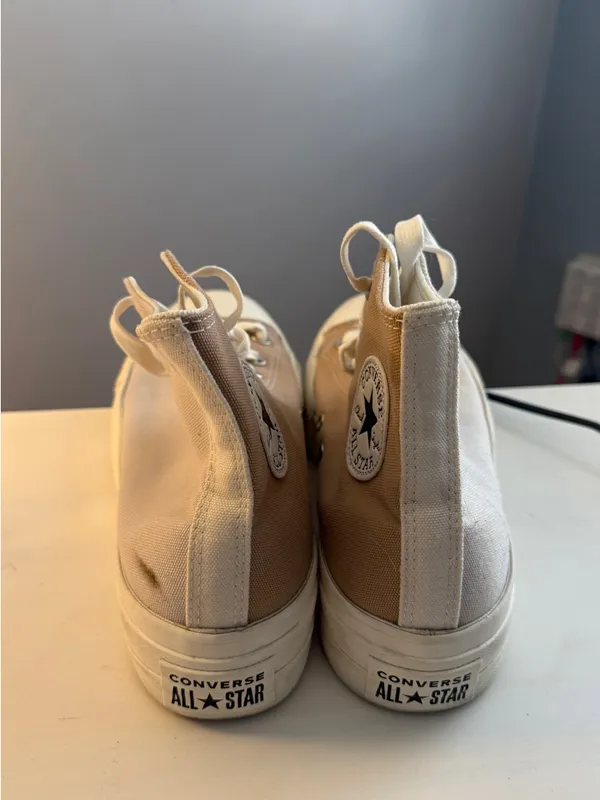 Converse High Top Platform Sneakers - Tan and Cream - Image 3