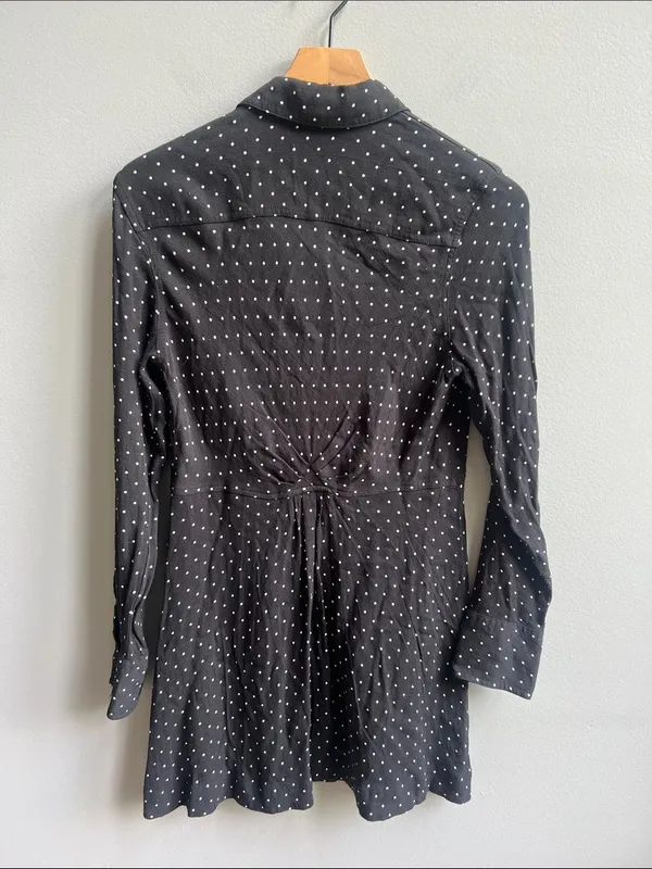 Free People This Town Printed Button Down Dress Black and White Polka Dot Medium - Image 6
