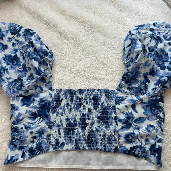 Abercrombie Fitch Women Floral Puff Sleeve Crop Top Sz XL Resort Summer Vacation - Image 2