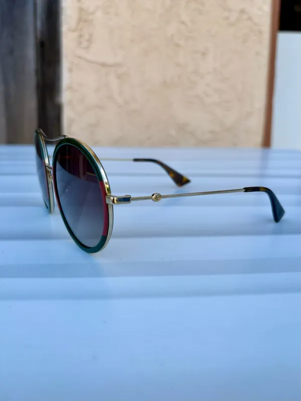 Gucci GG0061S brow bar round sunglasses 56mm gold frames green gradient lenses - Image 7