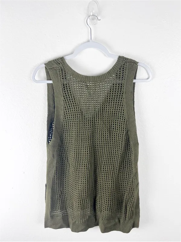 ANTHROPOLOGIE Maeve V-Neck Open-Stitch Knitted Tank Top Size Medium Boho Casual - Image 2