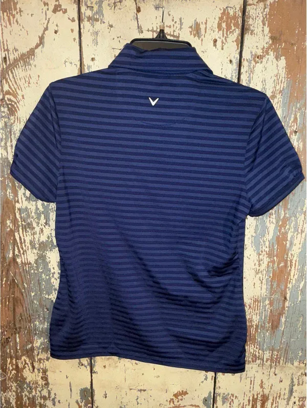 Callaway Polo Shirt Top Snap Button Women’s small Short Sleeve Striped Blue - Image 5