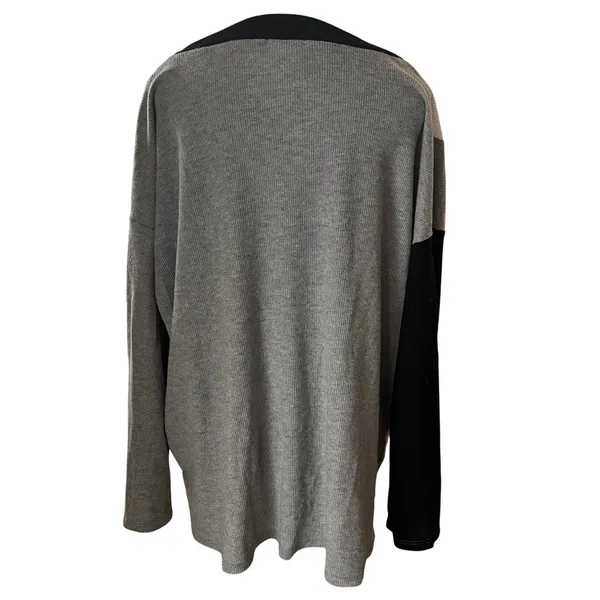 BiBi Womens Colorblock‎ Waffle Knit Thermal V-Neck Top Grey Black White Sz M - Image 3