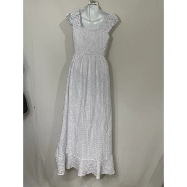 DEREK HEART White Eyelet Maxi Dress Lined. Padded. Size M Milk Maid Cottage Core - Image 4