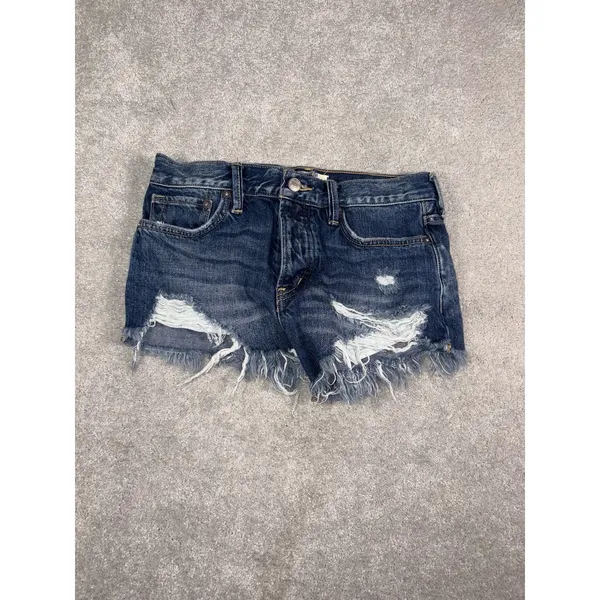 We The Free people Micro Shorts Womens 25 Blue Cut Off Fringe Button Fly - Image 2