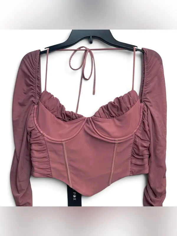 White Fox Mauve Corset Crop Top Women’s 2XL Ruched Mesh Long Sleeve NWT - Image 5