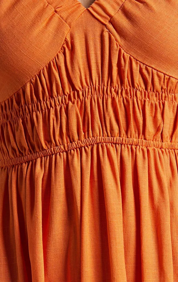 Showpo Puff Sleeve Plunge Neck Dress In Orange - Image 5