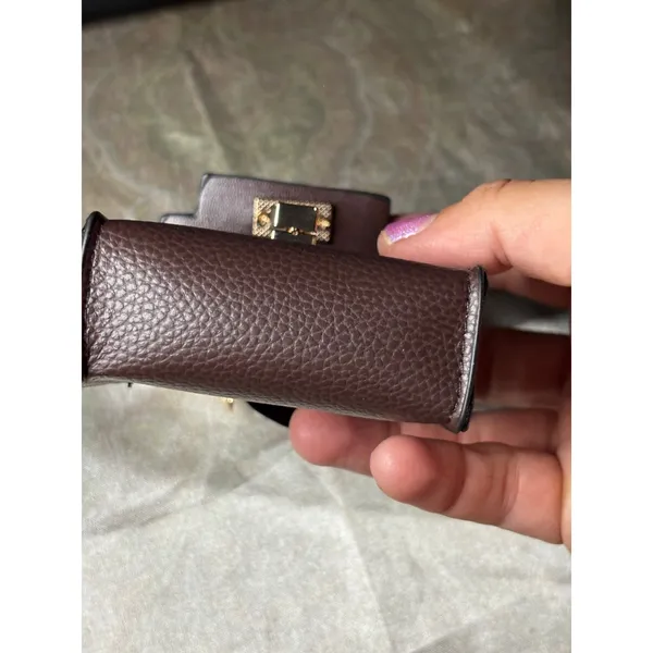 Mini Satchel Keychain Charm Chocolate Brown Pebble Faux Leather Micro Bag - Image 7