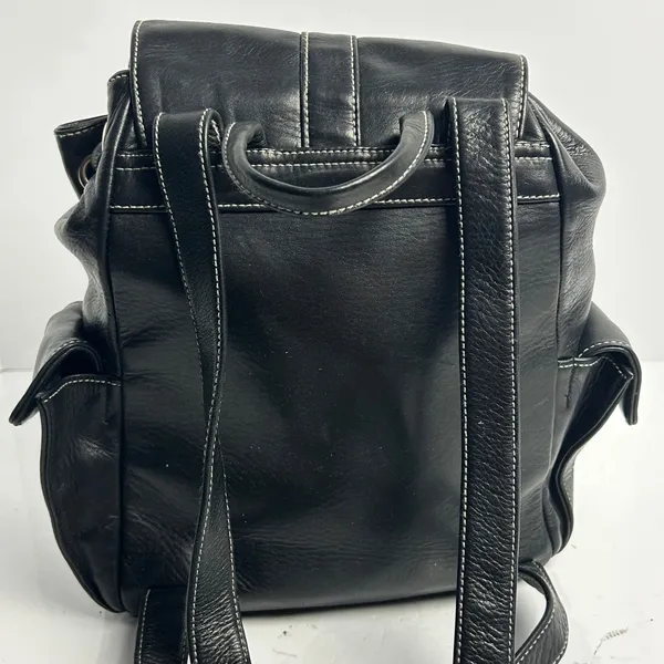 Perlina Black Genuine Leather Backpack Vintage 90s Buckle Moto Y2K Bag - Image 4