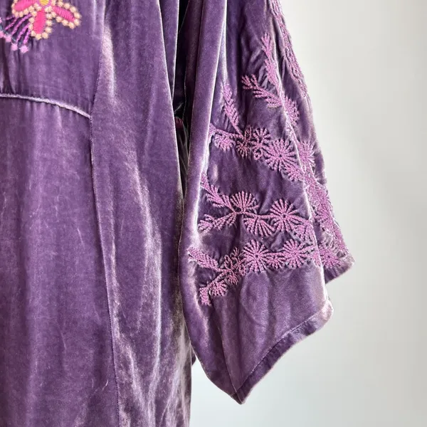 NWOT Johnny Was Silk Blend Velvet Floral Embroidered Tunic Blouse Purple Size XL - Image 11