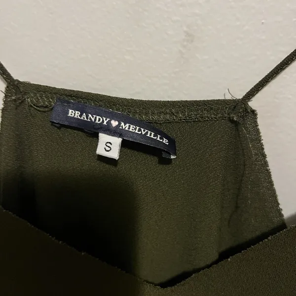Brandy Melville Olive Green Solid V-Neck Spaghetti Strap Cami Tank Top S - Image 2