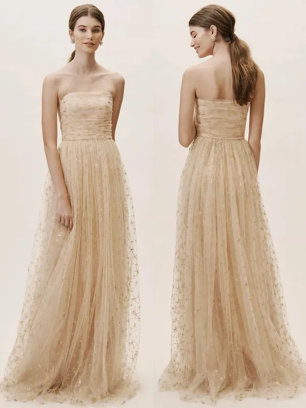 Joanna August • BHLDN Brenda Long Star Gown strapless champagne tulle glitter - Image 3
