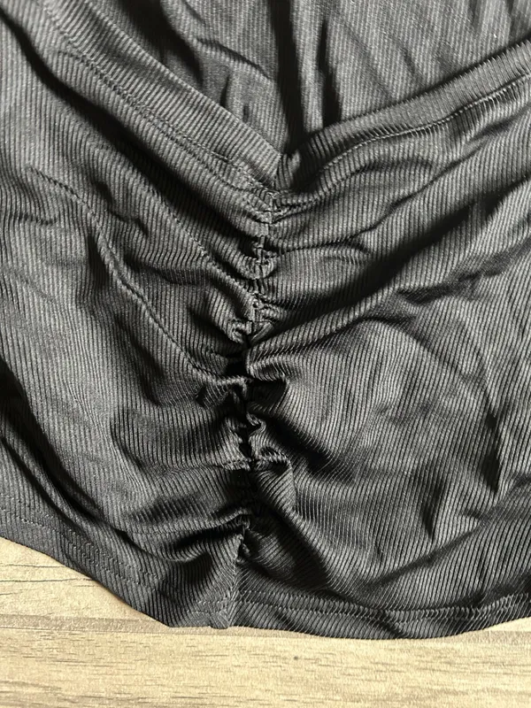Cider Black Ruched Square Neck Crop Top - Image 3