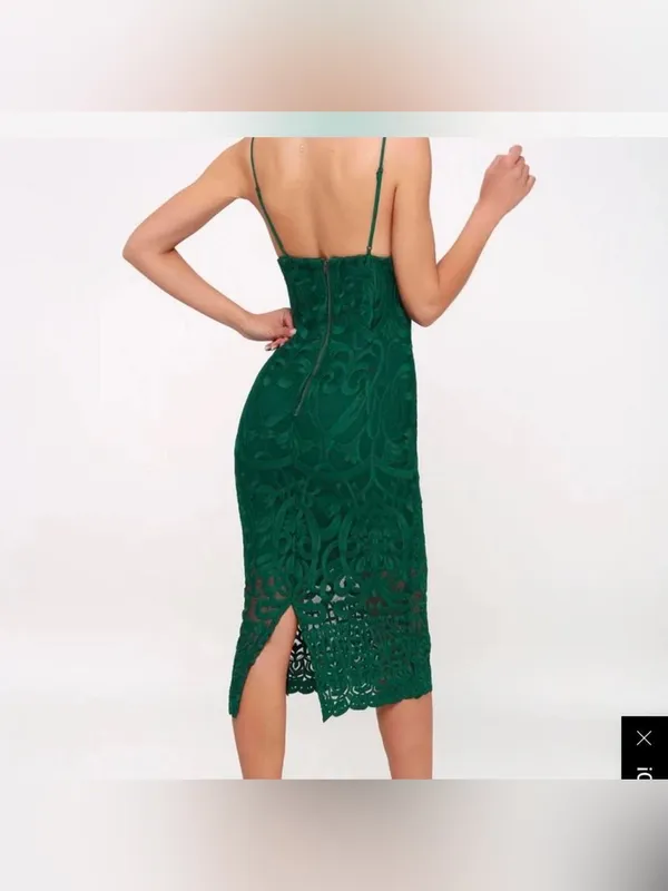 Bardot | Gia Forest Green Lace Bodycon Midi Dress, 8/M - Image 2