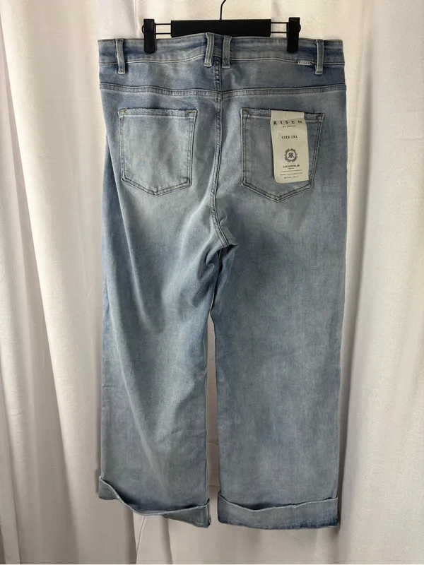 Risen Medium Wash Wide Leg Cuffed Denim Jeans Plus Size 2X 18/20 NEW NWT - Image 5