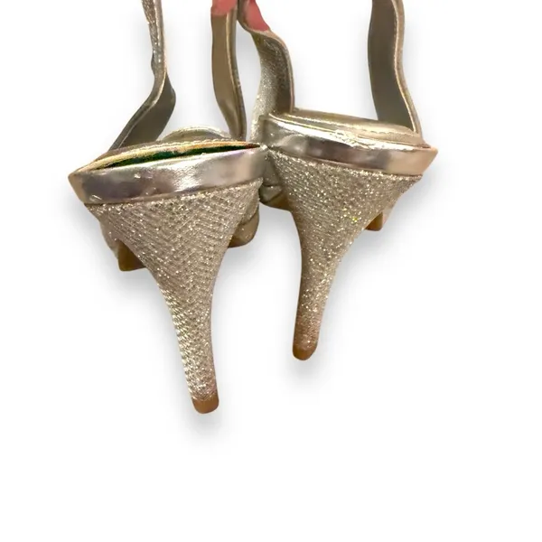 Worthington Dayne Silver Metallic Peep Toe Stiletto Heels‎ Sz 6.5 - Image 6