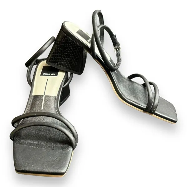 Dolce Vita Sandals Womens Size 7.5 Black‎ Square Toe Block Heel Evening Shoes - Image 6