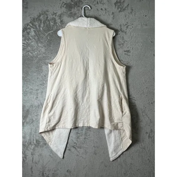 XCVI Ivory Draped Sherpa Collar Open Front Long Vest Cotton Blend Size Large - Image 3